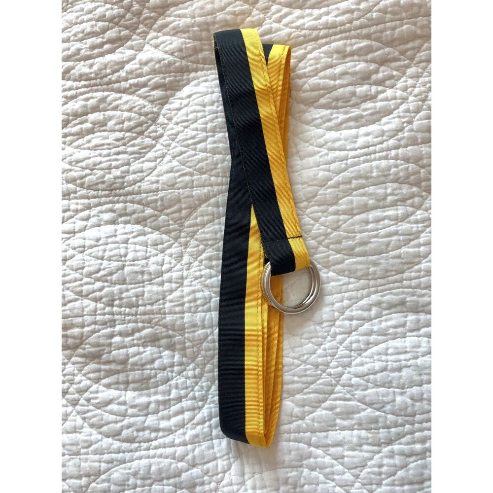 Polo Ralph Lauren Vtg Web Ribbon Belt Mens XL Striped Yellow Black NWT Americana